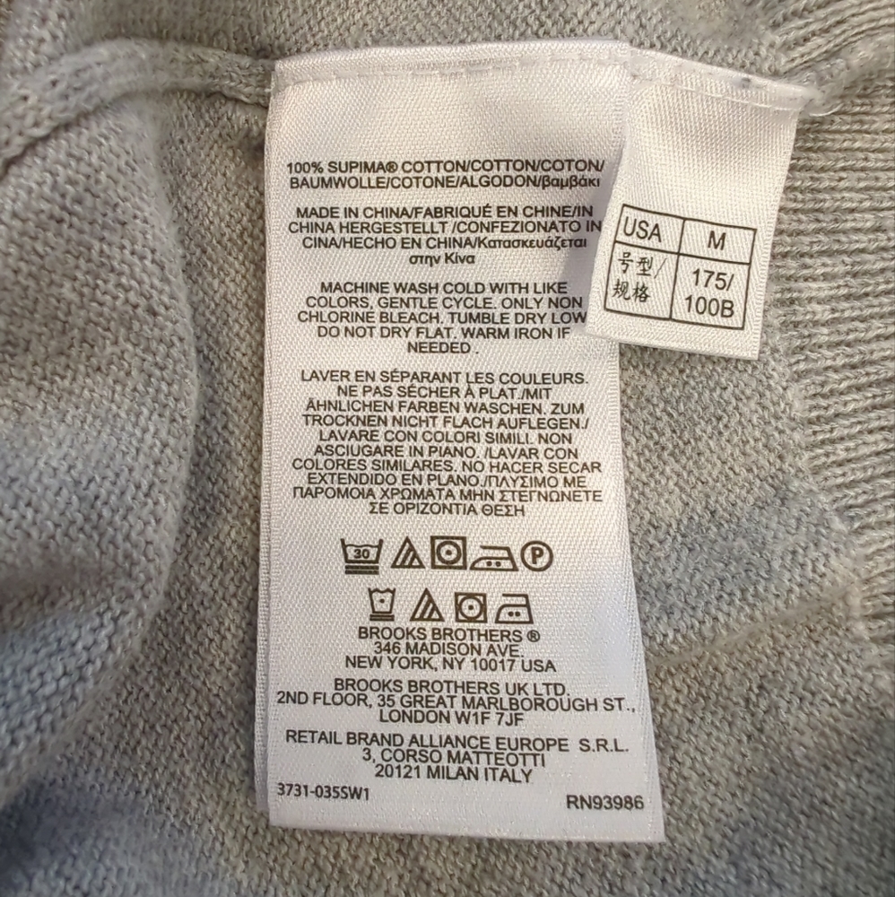Men's Brooks Brothers Supima 100% Cotton V-Neck Sweater Grey Size Medium EUC - Picture 4 of 5